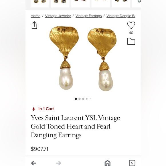 BOLD GOLD FLOWER AND PEARL DROP CLIP ON EARRINGS - Picture 7 of 13